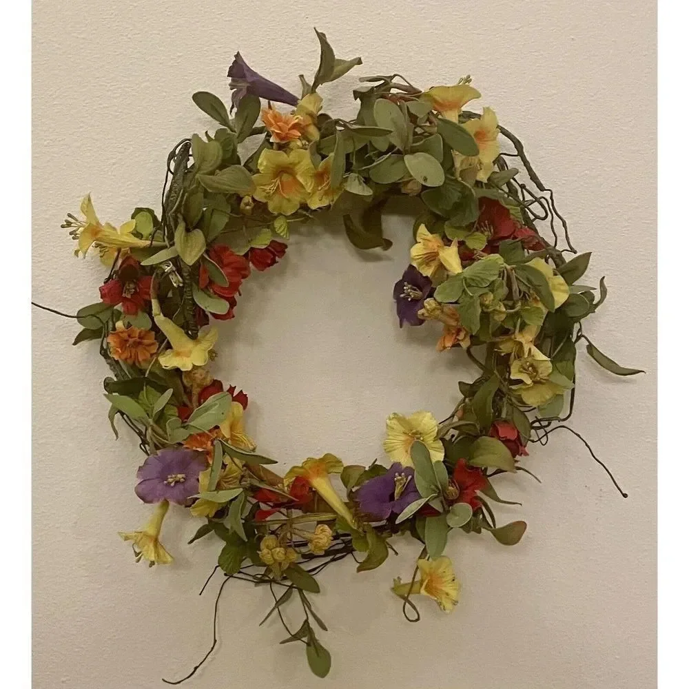 15” Artificial Spring Summer Mixed Flower And Leaves Wreath